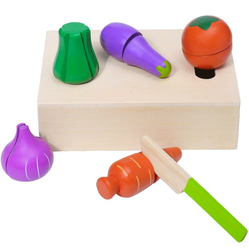 Montessori Mama Wooden Toy Food Cutting Vegetable Set - Velcro Food Toys for Toddlers - Toddler Kitchen Accessories Set with Storage-Cutting Board Box - Perfect Food Cutting Toys for Kids Gift