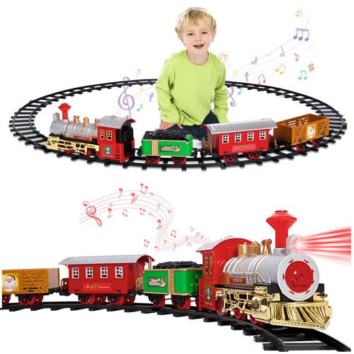 ZOOS Christmas Train Sets for Around The Tree with Lights Sounds Christmas Toy Holiday Train Around Christmas Tree Decorations with Tracks Electric Train Set Gifts for Kids Boys Girls Ages 3-8