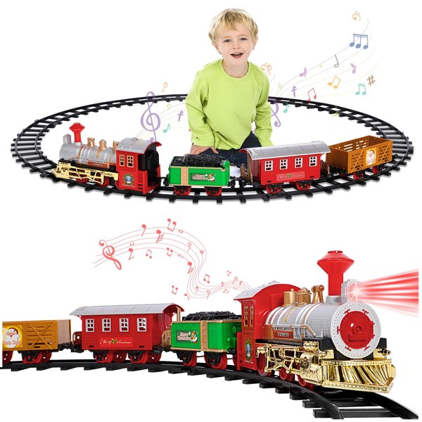 ZOOS Christmas Train Sets for Around The Tree with Lights Sounds Christmas Toy Holiday Train Around Christmas Tree Decorations with Tracks Electric Train Set Gifts for Kids Boys Girls Ages 3-8