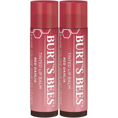 Burt's Bees Lip Tint Balm Stocking Stuffers Gifts, Long Lasting 2 in 1 Duo Tinted Balm Formula, Color Infused with Hydrating Shea Butter for a Natural Looking Buildable Finish, Red Dahlia (2-Pack)