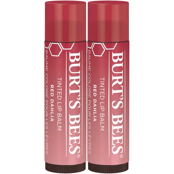 Burt's Bees Lip Tint Balm Stocking Stuffers Gifts, Long Lasting 2 in 1 Duo Tinted Balm Formula, Color Infused with Hydrating Shea Butter for a Natural Looking Buildable Finish, Red Dahlia (2-Pack)