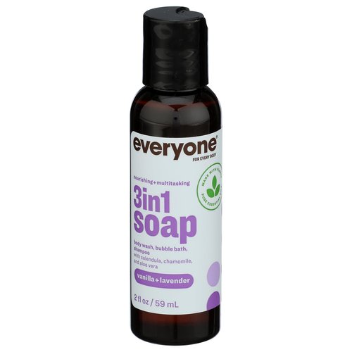 Everyone for Every Body 3-in-1 Soap Travel Size, Body Wash, Bubble Bath, and Shampoo, Vanilla and Lavender, 2 Fl Oz- (Container May Vary)