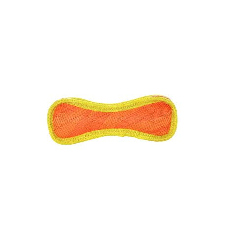 DURAFORCE-Durable Woven Fiber-Bone-Squeakers-Multiple Layers. Made Durable, Strong & Tough. Interactive Play Dog Toy (Tug, Toss & Fetch). Machine Washable and It Floats. (Junior, Orange Tiger 2 Pack)