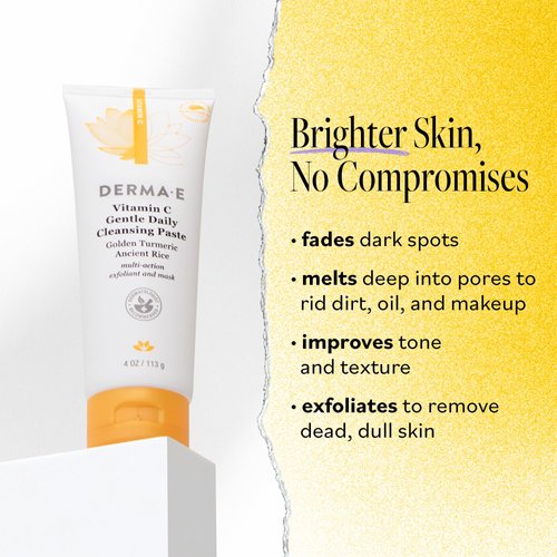 Derma E Vitamin C Gentle Daily Cleansing Paste – Vitamin C Face Mask or Cleanser with Turmeric - Facial Mask Brightens & Clarifies, 4.0 Oz