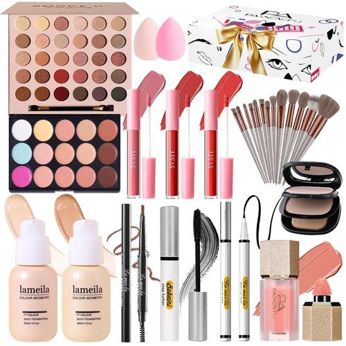 Makeup Kit for Women, Makeup Full Kit for Beginners Teens Girls, Makeup Bundle Include 30 Colors Matte & Shimmer Eyeshadow Palettes, Blush Palette, Lip Gloss Set