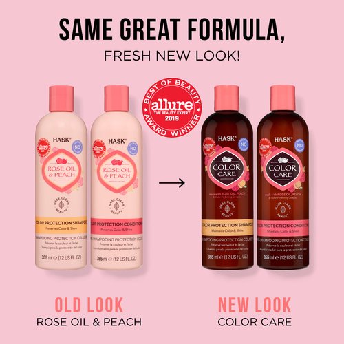 HASK ROSE OIL + PEACH Shampoo and Conditioner Set - Color Protecting for All Hair Types, Sulfate-Free, Paraben-Free, Cruelty-Free - 1 Shampoo and 1 Conditioner