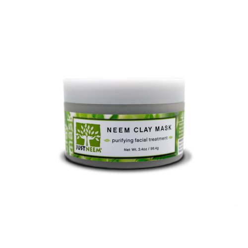 JustNeem, French Clay Mask with Neem, for Blemishes, Blackheads, Rashes; for Irritated and Stressed Skin; Deeply Cleansing and Rejuvenating; Rosemary, Lavender, Eucalyptus Essential Oils, 3.4 oz