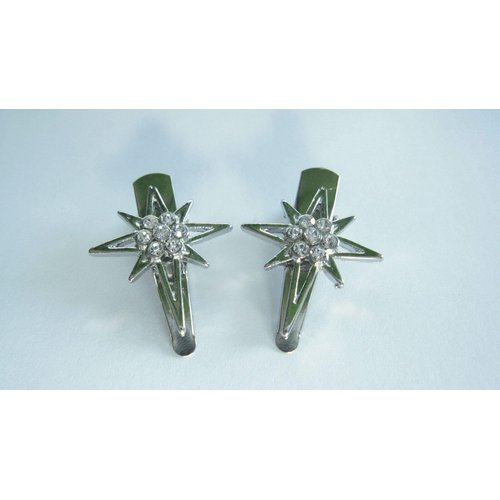 Generic Two small tiny silver star crystal alligator hair clips fine hair