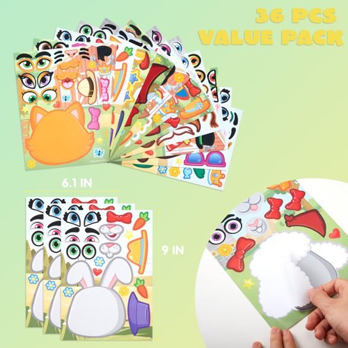 JOYIN 36 Pcs 9"x6" Farm Animals Make a face Stickers for Kids, Make Your Own Animal Sticker Sheets, Party Favors Kids Crafts, Goodie Bags Stuffers for Kids, Classroom Rewards