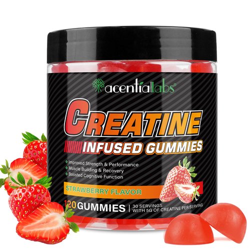 Creatine Monohydrate Gummies 5000mg for Men & Women, Creatine Monohydrate, L-Taurine, Vitamin B12 for Muscle Growth, Strength, Focus, Energy & Health, Sugar Free, Vegan, Strawberry Flavor, 120 Count