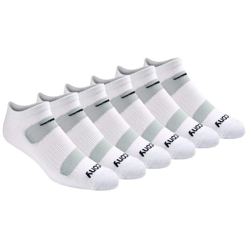 Saucony Men's Multi-Pack Mesh Ventilating Comfort Fit Performance No-Show Socks, White (6 Pairs), 13-15