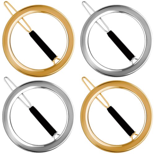 PAGOW 4 Pcs Minimalist Hair Clip for Women, Gold &amp; Sliver Hollow Hoops Round Circle Geometric Met...