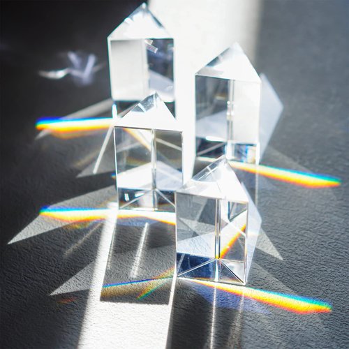 QFkris 4pcs Clear Triangular Prism for Photo Rainbow Lights Crystal Optical Prisms Glass Physics Teaching Refracted Light Spectrum Students Presents Gift,50mm/2inch