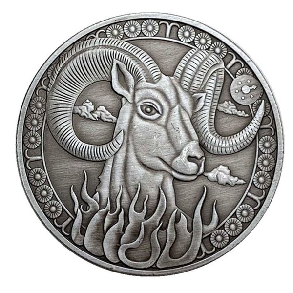 Creative Twelve Constellations Zodiac Coin Challenge Ancient Silver Commemorative Coins Home Decor Crafts Art Collection Gift (Aries)