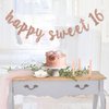 RoadSea Happy Sweet 16 Banner - Girl 16th Birthday Party Garland Supplies- Happy 16th Birthday Party Decorations - Rose Gold Glitter