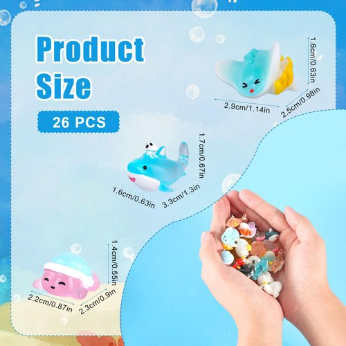 26pcs Ocean Mini Figurines, 13 Styles Resin Tiny Ocean Figurines Miniature Resin Sea Animals Trinkets Marine Aquarium Ornaments for Dollhouse Fish Tank Potted Garden Decorations