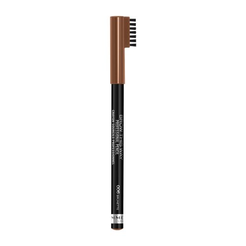 Rimmel London Brow This Way Professional Eyebrow Pencil, Long-Wearing, Highly-Pigmented, Built-In Brush, 006, Brunette, 0.05oz