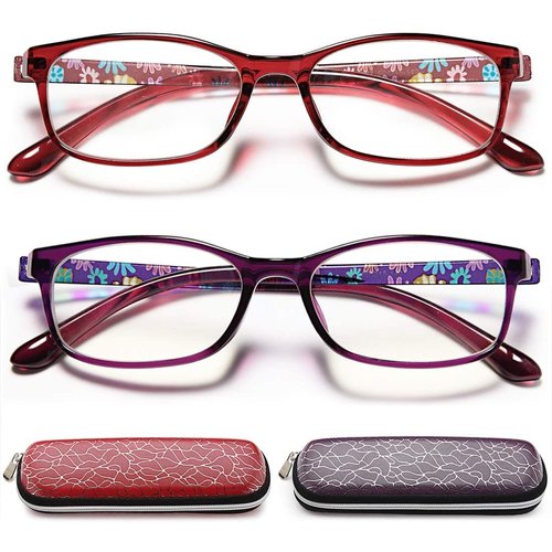 EYEURL Reading Glasses Women Blue Light Blocking - Set of 2 Pattern Design Value Computer Readers (Purple/Red, 1.5)