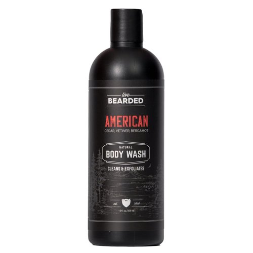 Live Bearded All-Natural Charcoal Body Wash for Men, Exfoliating Moisturizing Body Wash with Charcoal, Men’s Shower Gel - Cedar, Vetiver, Bergamot