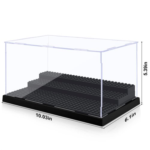 Minifigure Display Case for Action Figures Blocks, Clear Dustproof Acrylic Display Box Storage with 3 Movable Steps Gifts for Children,Black…