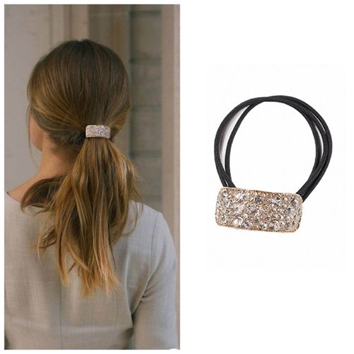 Vacaonio Minimalist Crystal Rectangle Hair Tie Rope Sparkly Elastic Rhinestone Hair Cuff Rope Band Gold Ponytail Holder Hair Rope Geometric Hair Scrunchies Bands Decorative Hair Accessories for Women