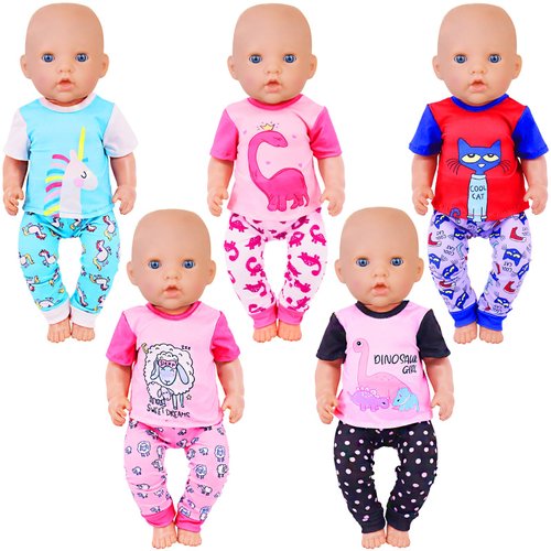 UNICORN ELEMENT 5 Sets Baby Doll Clothes Outfits Pyjamas for 14-18 Inch Doll, Baby Doll Accessories for New Born Baby Dolls, 18 Inch Doll