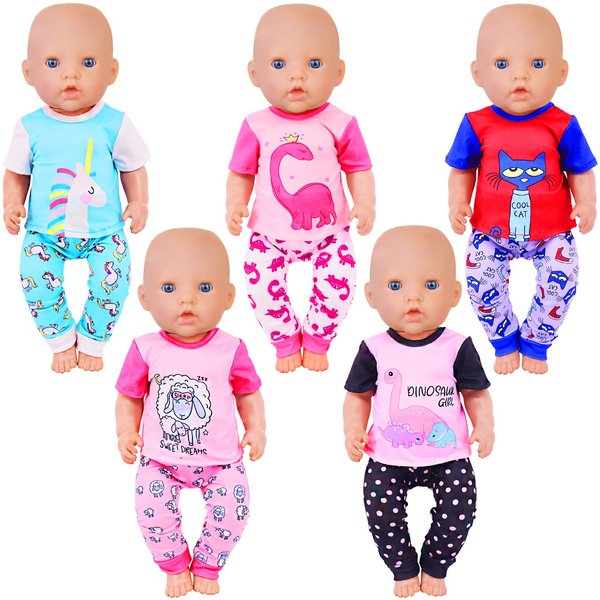 UNICORN ELEMENT 5 Sets Baby Doll Clothes Outfits Pyjamas for 14-18 Inch Doll, Baby Doll Accessories for New Born Baby Dolls, 18 Inch Doll