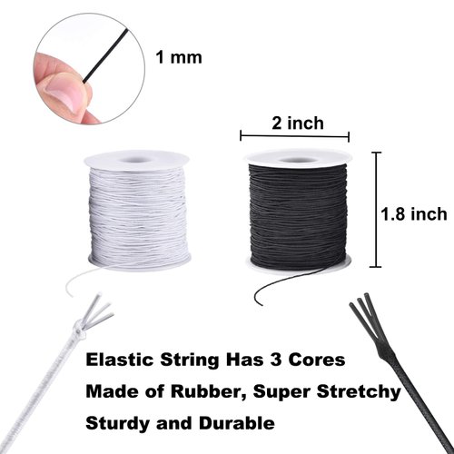 Elastic Cord for Bracelets, 2 Rolls 1 mm 330 Feet Sturdy Bracelet String, Stretchy Elastic String for Jewelry Making, Necklaces, Beading