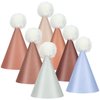 XunYee 42 Pcs Birthday Party Hats Neutral Boho Party Hats with Pom Poms Reusable Paper Cone Hats Colorful Adjustable Birthday Hat for Christmas Holiday Party Supplies