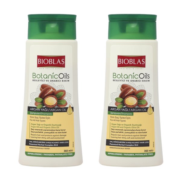 Bioblas Argan Oil & Organic Olive Oil Shampoo for Women & Men - Hydrating, Repairing, Strengthening Hair Growth Shampoo - Hypoallergenic, Paraben & Dye Free - All Hair Types - 2 Pack