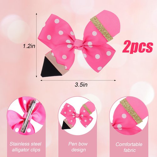 Vodolo Back To School Hair Accessories - Funny Pencil Hair Clips and Cute Bows for Girls, First Day School Gift for Student Uniform Outfits (Pink)