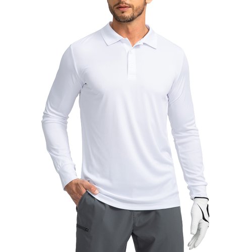 Men's Polo Shirt Long Sleeve Golf Shirts Lightweight UPF 50+ Sun Protection Cool Shirts for Men Work Fishing Outdoor(White, XL)