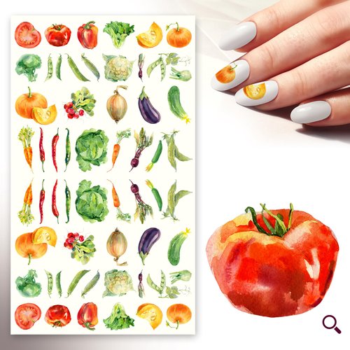 Nail Stickers Decals (5 Sheets) FLONZNAIL Tasty Vegetables Vintage Watercolor Painting Nail Décor