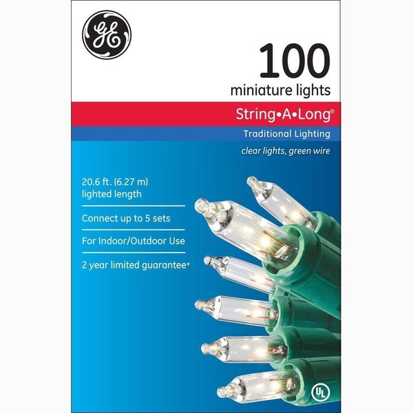 GE 100 Count Outdoor Constant On Clear Miniature Holiday String Lights on Green Wire Indoor Outdoor 20.6 Foot
