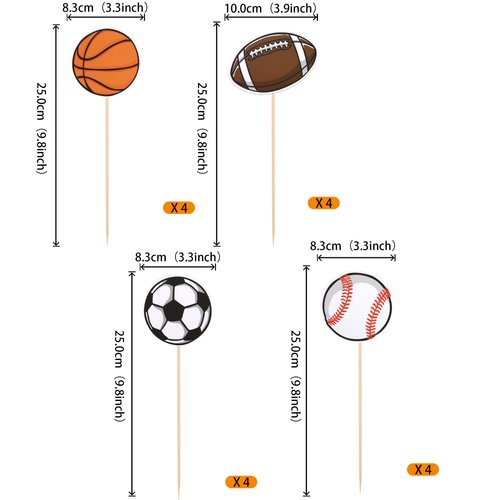 16 Pack Sports Party Decorations Sports Themed Centerpieces for Tables, Cutouts Soccer Football Basketball Baseball Sports Birthday Party Table Decorations for Baby Shower Birthday Party Decorations