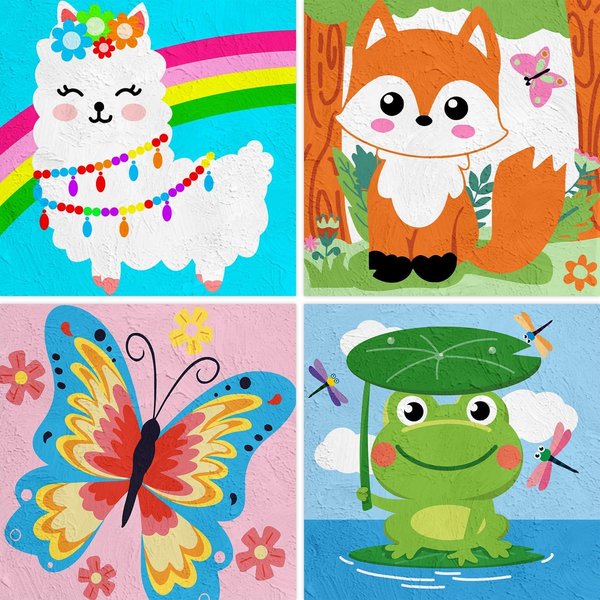 Labeol 4 Paint by Numbers for Kids Ages 8-12 DIY Paint Set for Girls Boys Adults Beginner Crafts for Girls Ages 4-8 Acrylic Oil Painting by Number Kits Perfect for Gift Decor 8"x8" (Animal)