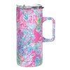 Lilly Pulitzer 16 Oz Travel Mug with Handle and Lid, Stainless Steel Insulated Coffee Tumbler, Double Wall Metal Cup, Seaing Things