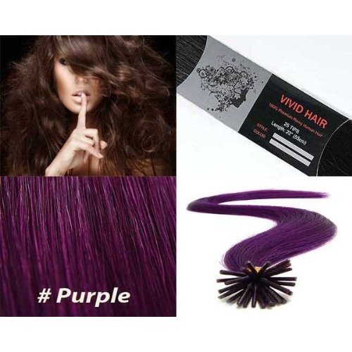 25 Strands Straight Micro Ring Links Locks Beads Keratin Stick I Tip Human Hair Extensions Color # Purple