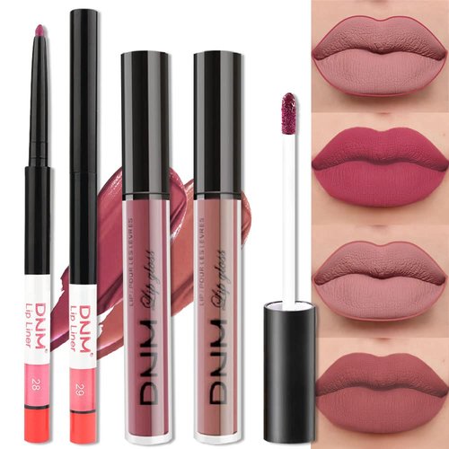 BINGBRUSH 2 Colors Liquid Matte Lipstick and Lipliner Set, Red Lip Tint 24 Hour Waterproof Velvet Nonstick Cup Lipgloss Lip Stain Pigmented Lip Makeup Gift Sets for Girls and Women Labiales28&29