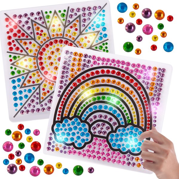 Window Art Suncatcher Kit for Kids - Suncatcher Craft Kit for Girls - Window Art Crafts for Kids 4 5 6 7 8 - Art Craft Kit with Gems, Stylus Tools, Trays, Hanging Tape, and More - Crafts for Toddlers