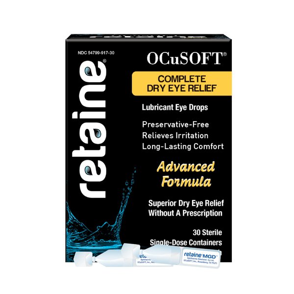OCuSOFT Retaine MGD Ophthalmic Emulsion - Complete Dry Eye Relief - Soothes Red & Irritated Eyes - 30 Count Preservative-Free Single-Use Containers - 0.01 Fl Oz