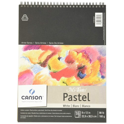 Canson Artist Series Mi-Teintes Pastel Paper, White, Wirebound Pad, 9x12 inches, 16 Sheets (98lb/160g) - Artist Paper for Adults and Students