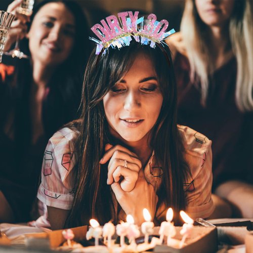 CIEHER 30th Birthday Crown, 30th Birthday Decorations for Women 30th Birthday Gifts for Her Dirty 30 Birthday Tiara Happy 30th Birthday Party Pink