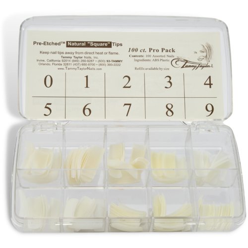 Tammy Taylor Natural Square Nail Tip Extensions | Full Coverage, Natural Lightweight, Long Lasting, Salon Grade Professional Pre Etched Acrylic Nail Tips | Well-Less Fake Nails, 20 count