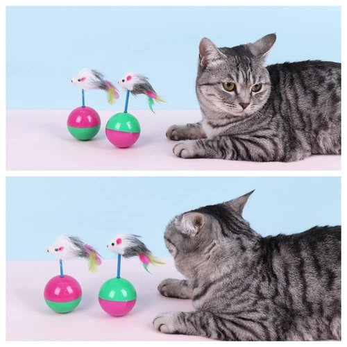 JLEivvi 2 PCS Cat Mouse Toy Furry Tumbler Mouse Cat Toy Interactive Cat Stick Interactive Cat Mice Toys Interactive Cat Toy with Sound for Wee Kitten Hunting Exercising Eliminating Boredom for cat