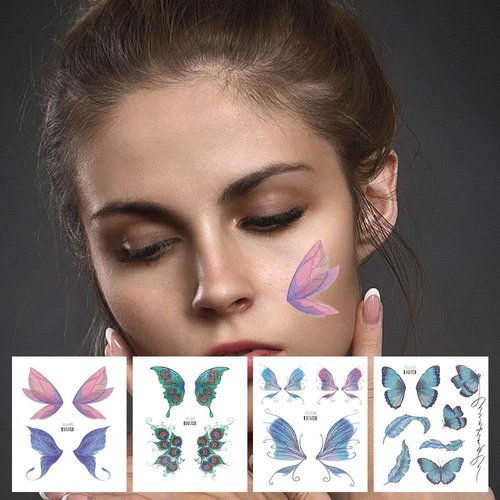 Tattoo Sticker 12PCS Butterfly Tattoo Stickers Glitter Butterfly Wings Flowers Moon Temporary Tattoo Stickers Wrist Neck Face Fake Tattoo Stickers