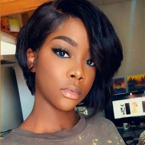 Sirukou Hair Short Black Wig Short Wavy Bob Hair Wigs Synthetic Bob Wigs For Black Women Short Hair Wigs For Black Womne Fashion Bob Wig