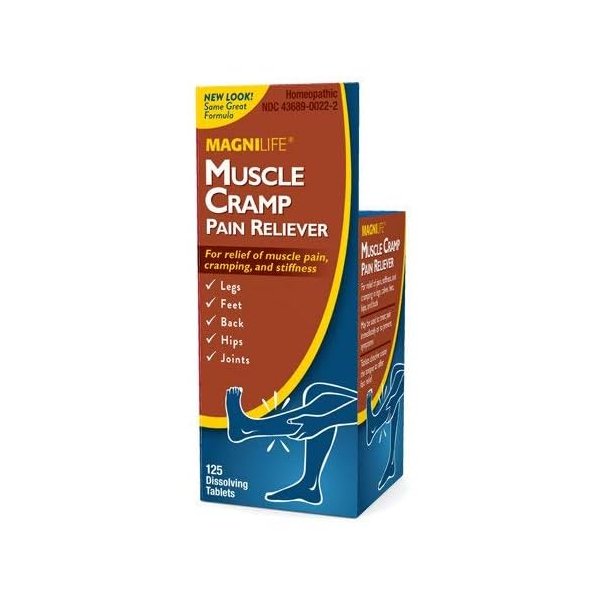 MagniLife Muscle Cramp Pain Reliever, All-Natural Acting Muscle Pain Relief to Soothe Stiffness and Discomfort in Legs, Back, Feet, Hips, and Joints - 125 Tablets