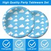 96Pack Blue Sky White Clouds Party Paper Plates and Napkins Sets, Party Decorations Plates Cloud Supplies 24 Guests Tableware for Kids