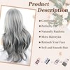 Mayouda Long Omber Grey Butterfly Haircut Layered Wig With Curtain Bangs For Women Long Silver Grey Layered Straight Wavy Hair Wig Synthetic Heat Resistant Wigs (26Inch, Omber Grey#)